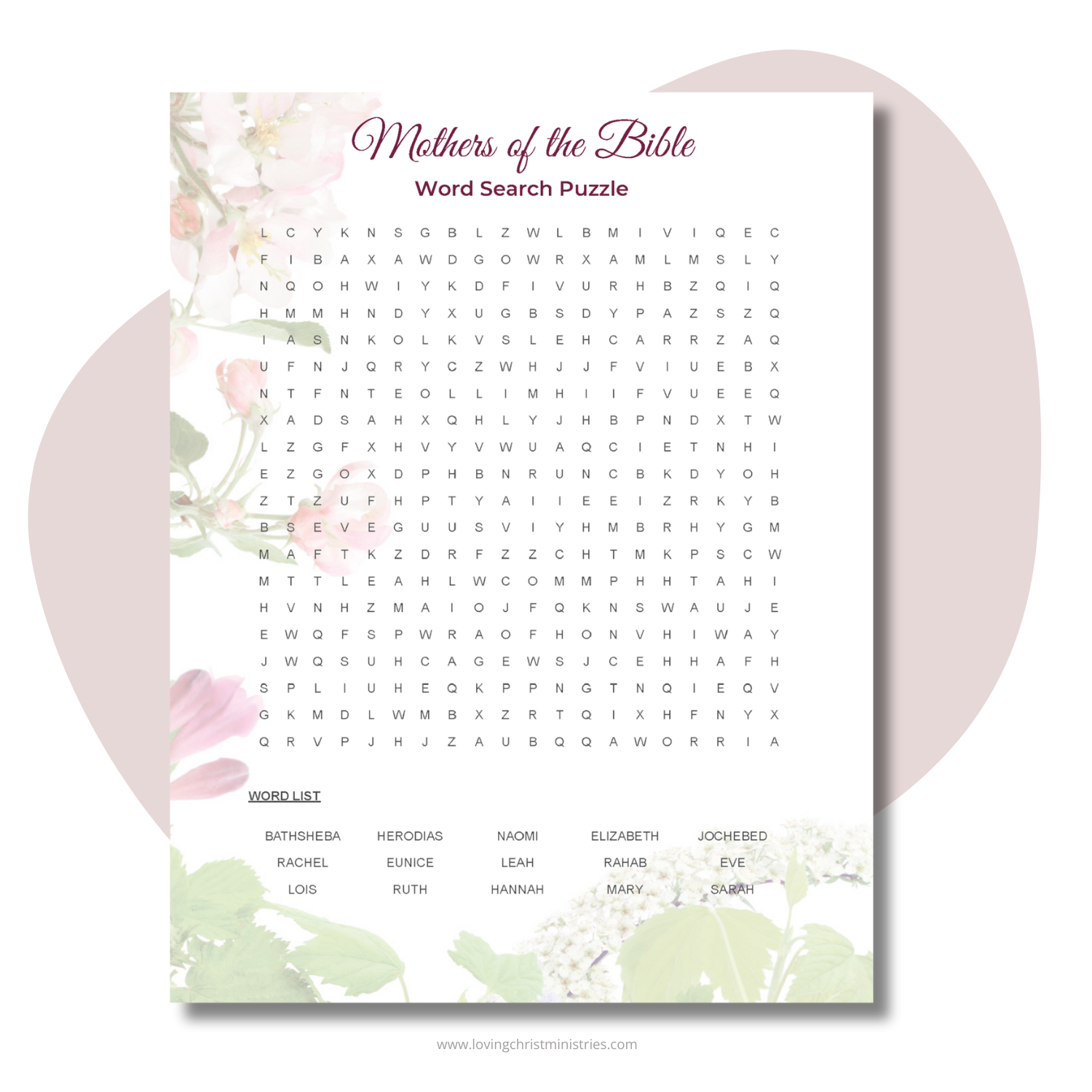 Mothers of the Bible Word Search Puzzle