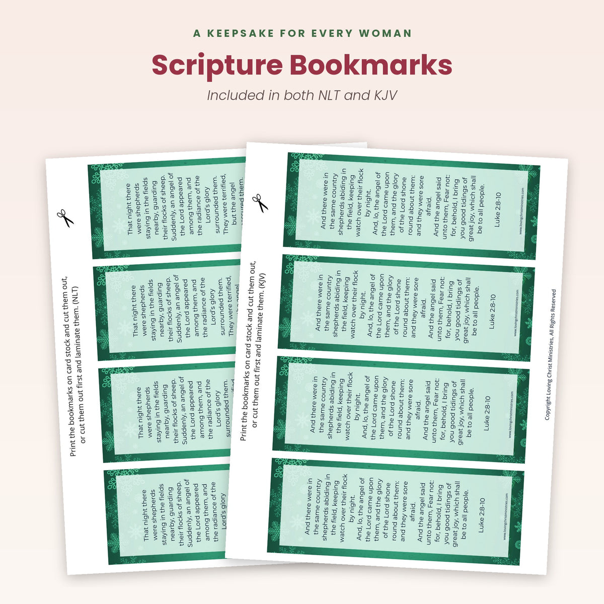 Printable Christmas scripture bookmarks in NLT and KJV