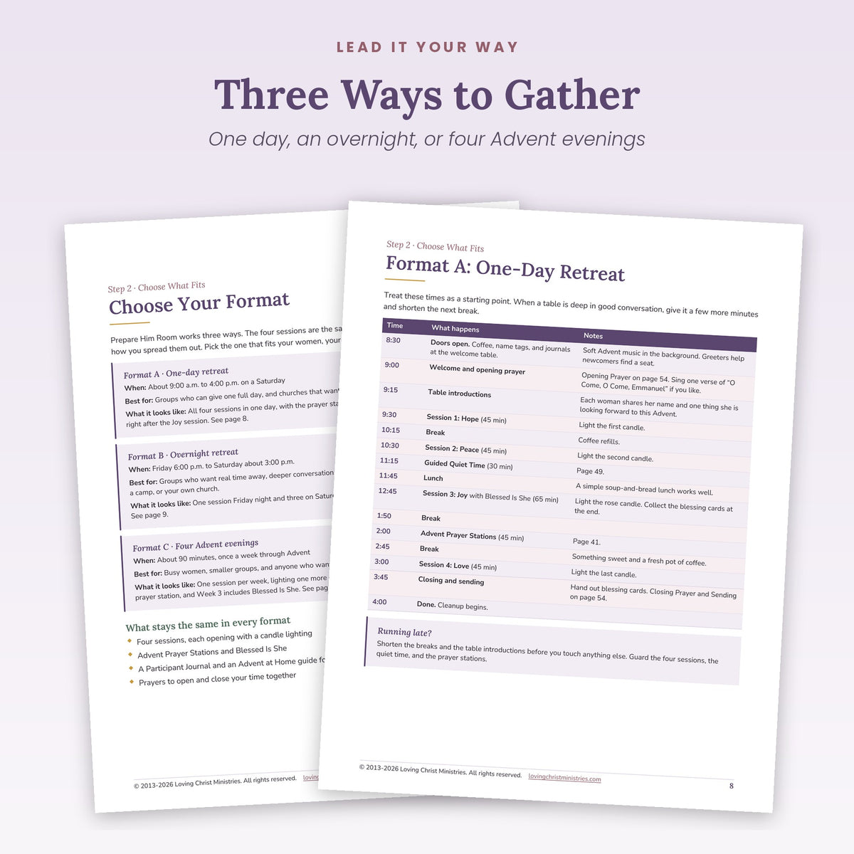 Choose Your Format and One-Day Retreat schedule pages from the Leader Guide