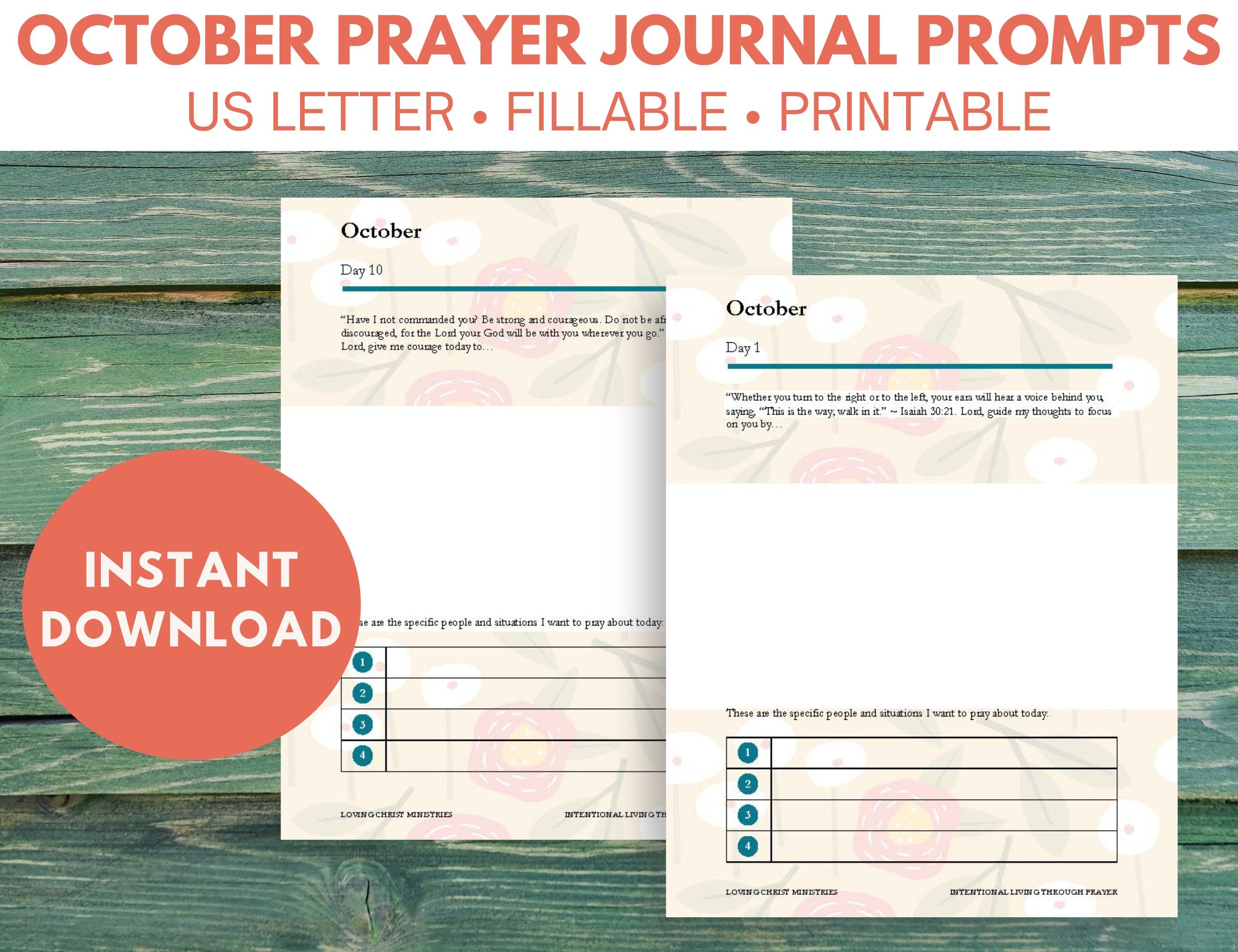 October Prayer Journal Prompts (Fillable)