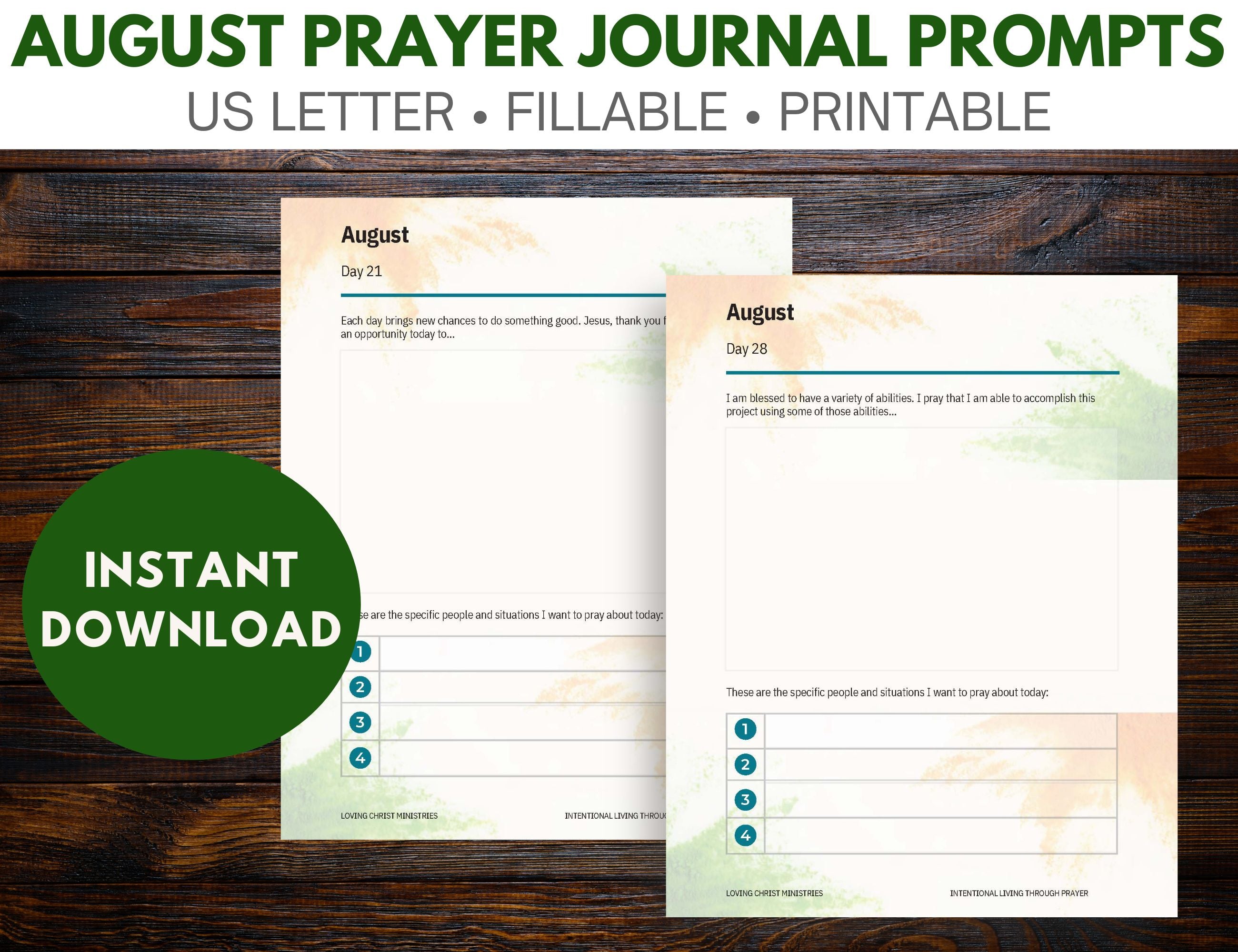 August Prayer Journal Prompts (Fillable)