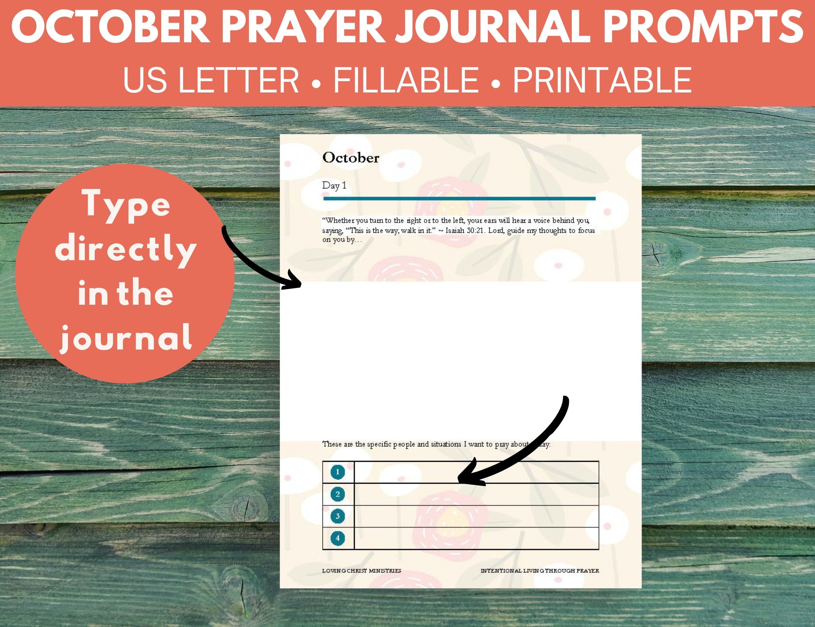 October Prayer Journal Prompts (Fillable)
