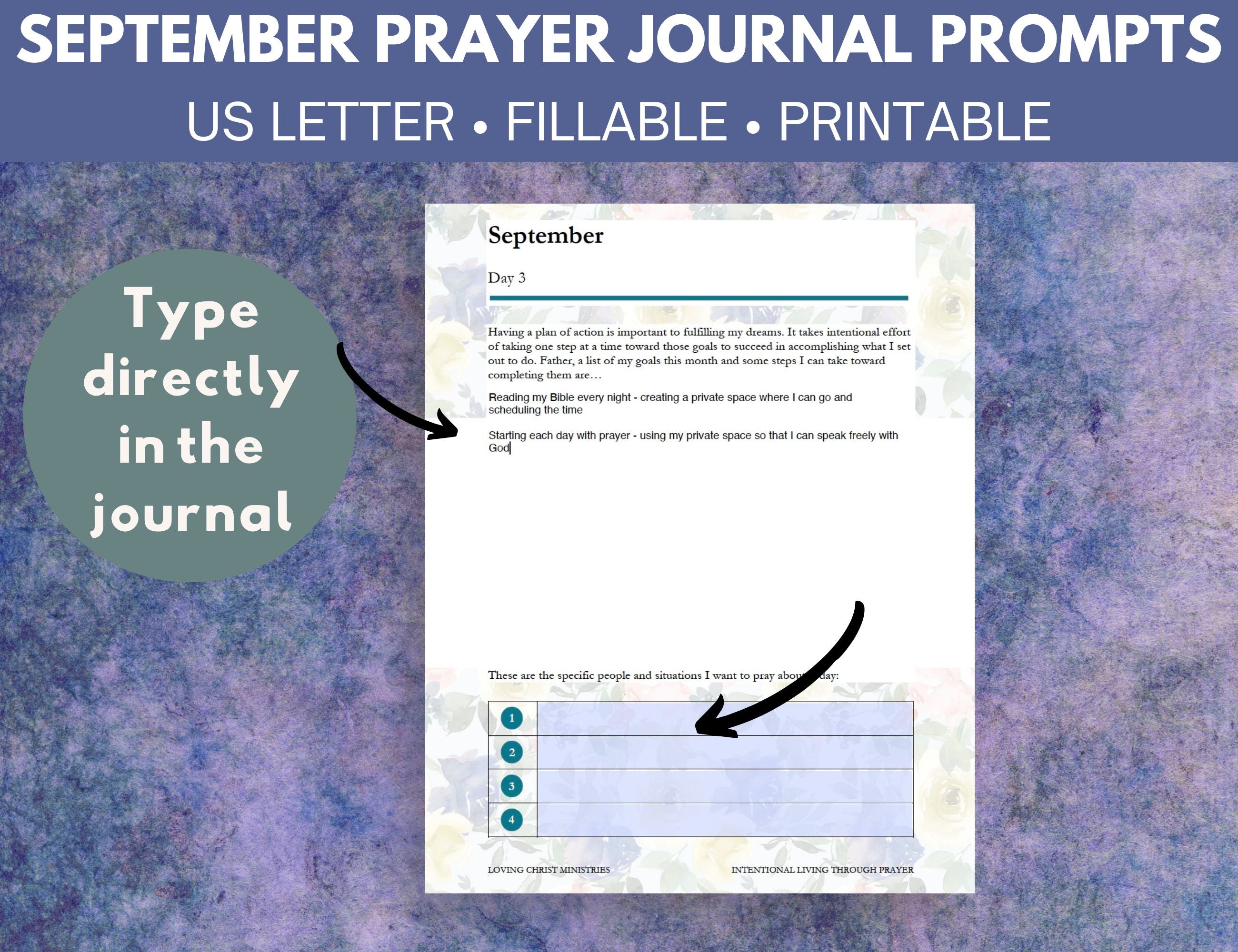September Prayer Journal Prompts (Fillable)
