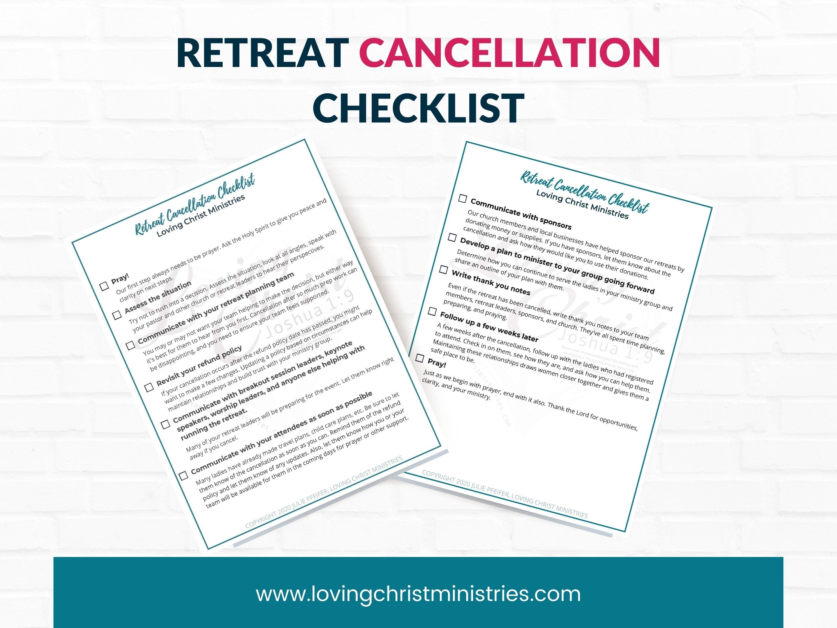Cancel a Retreat Checklist (2 Pages)