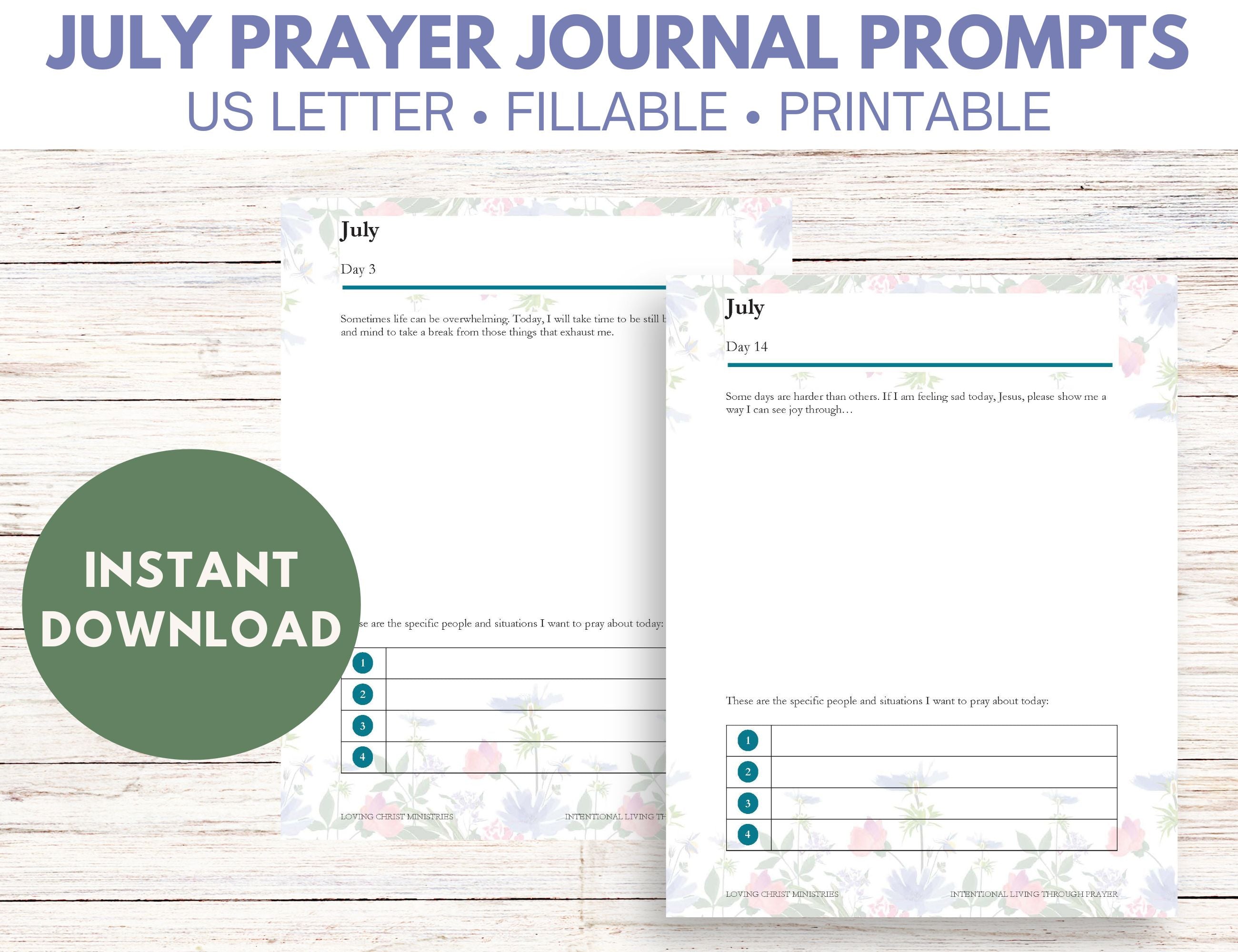 July Prayer Journal Prompts (Fillable)