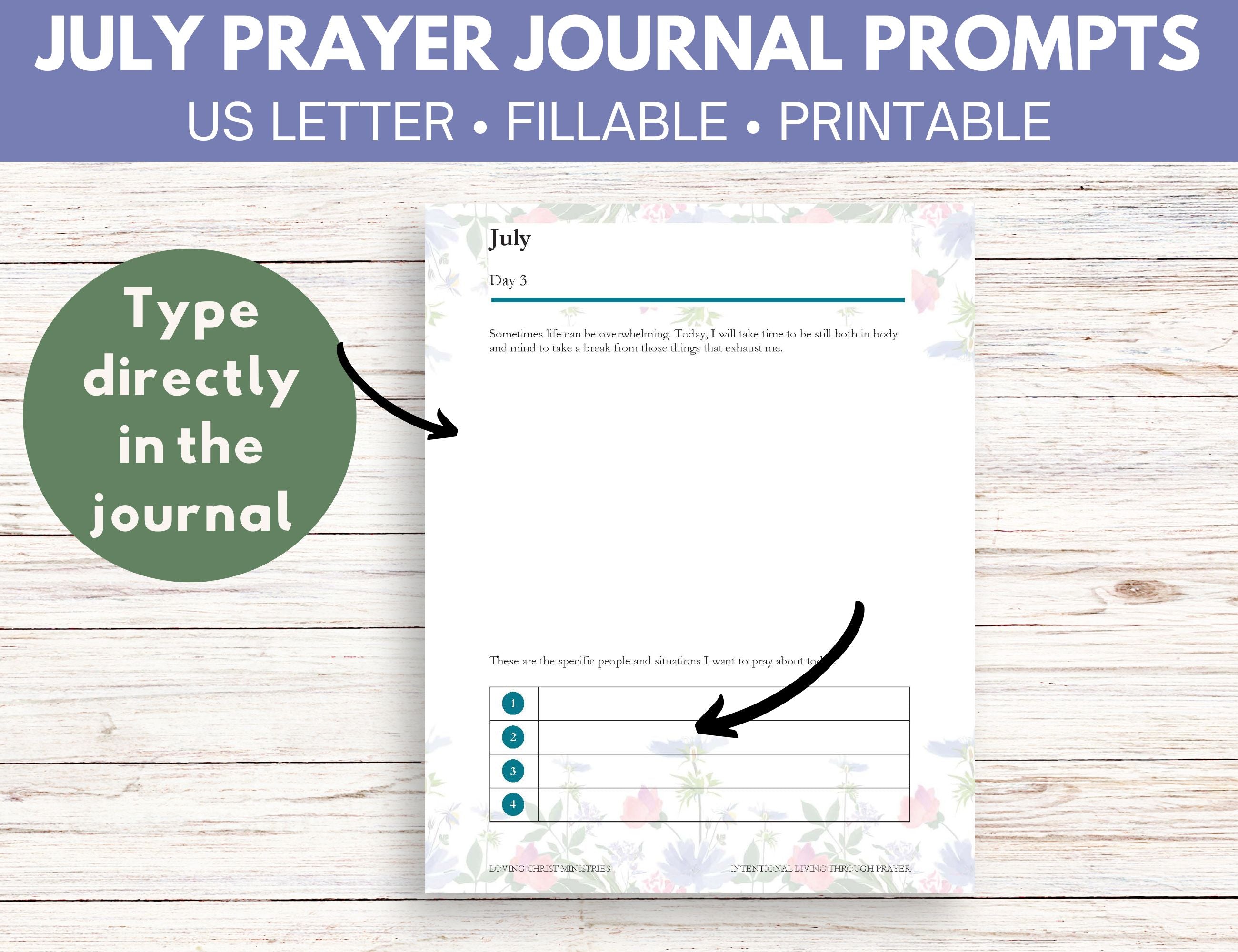 July Prayer Journal Prompts (Fillable)
