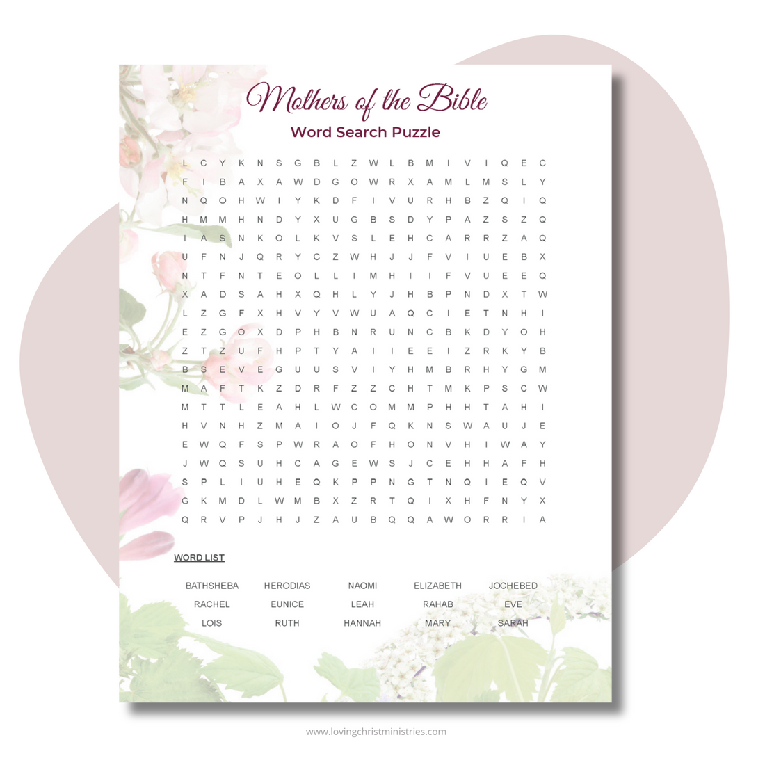 Mothers of the Bible Word Search Puzzle
