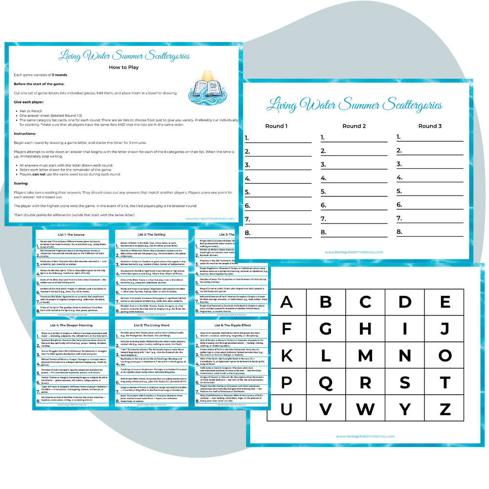 Bible-Based Living Water Summer Scattergories Game