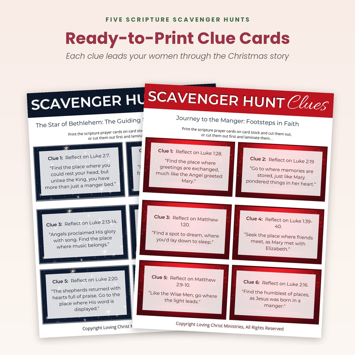 Printable scripture scavenger hunt clue cards from Star of Bethlehem and Journey to the Manger