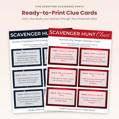 Printable scripture scavenger hunt clue cards from Star of Bethlehem and Journey to the Manger
