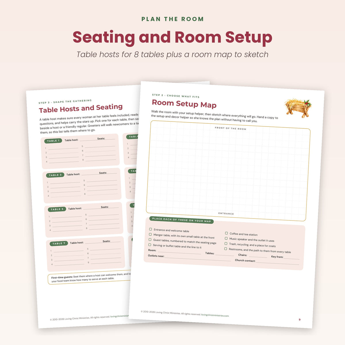 Table Hosts and Seating page and Room Setup Map page