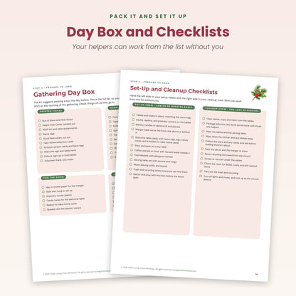 Gathering Day Box packing list and Set-Up and Cleanup Checklists