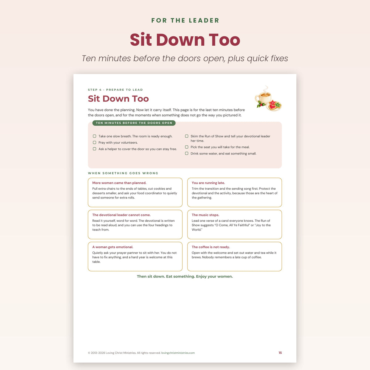 Sit Down Too page for the leader with quick fixes for gathering day