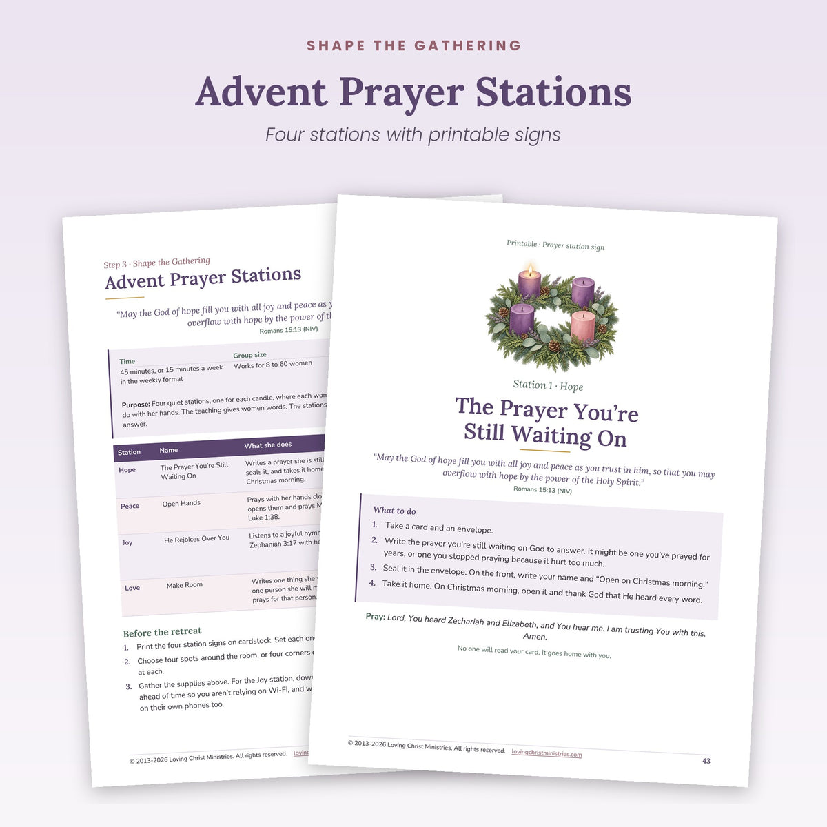 Advent Prayer Stations page and a printable station sign