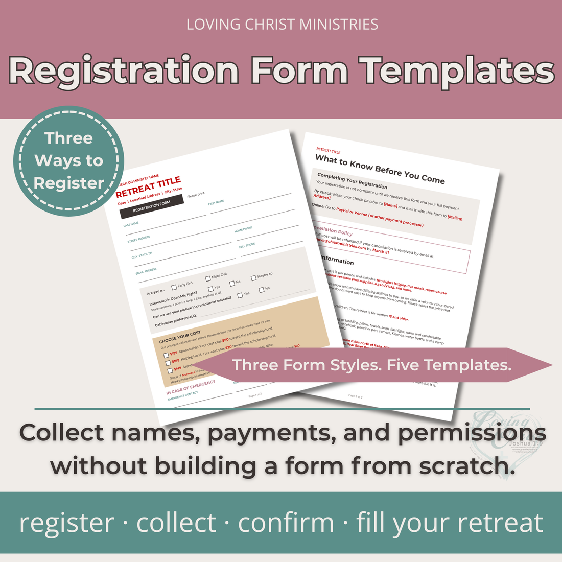 Retreat Registration Form Editable Templates
