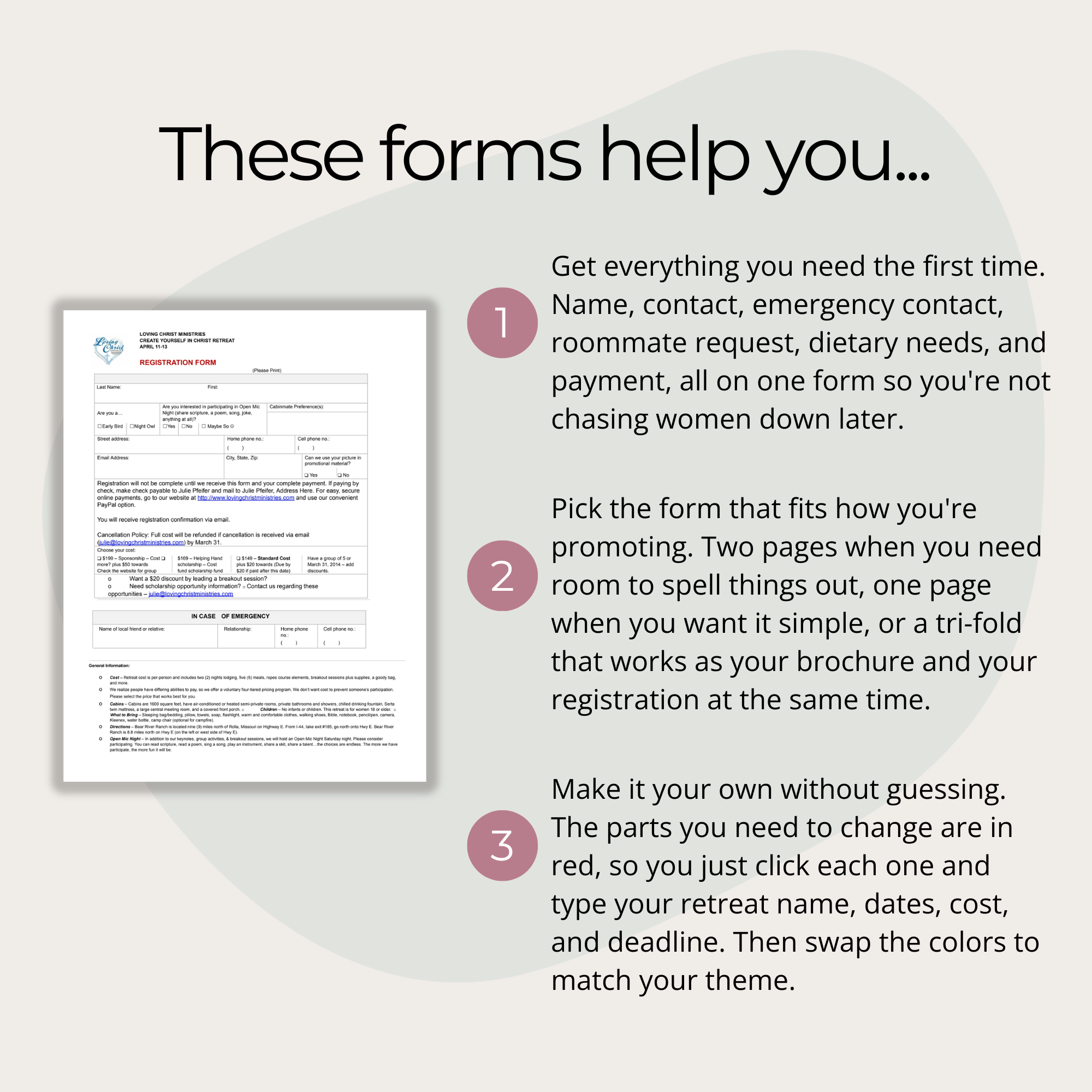 Retreat Registration Form Editable Templates