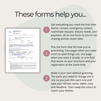 Retreat Registration Form Editable Templates