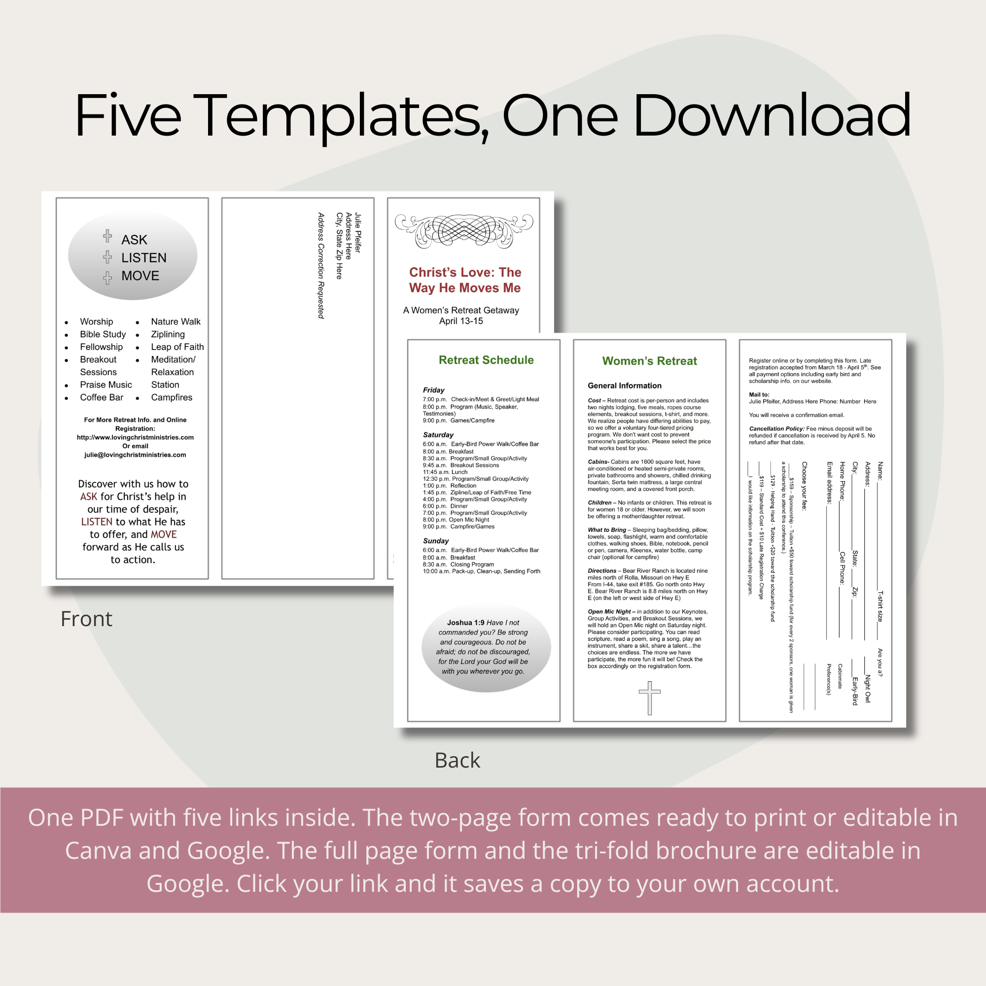 Retreat Registration Form Editable Templates