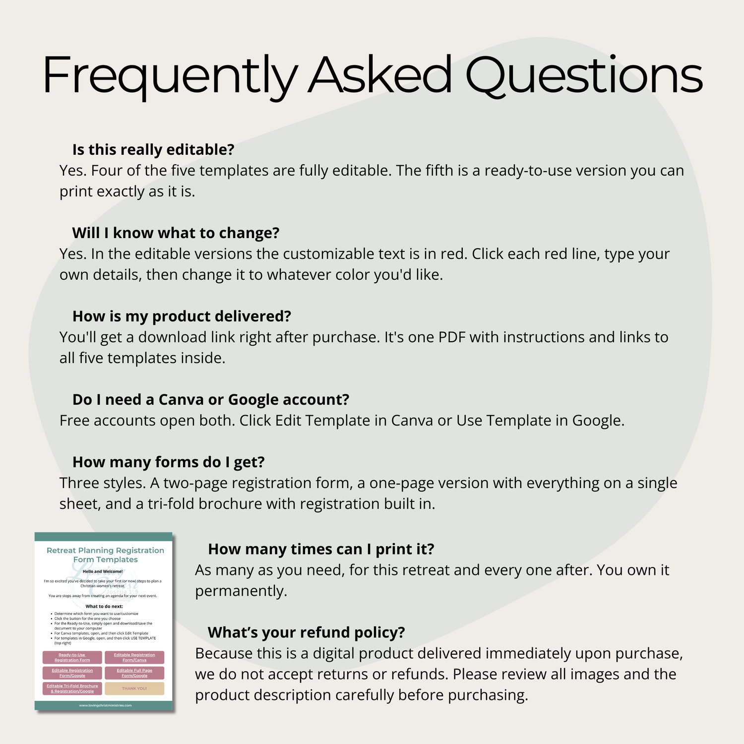Retreat Registration Form Editable Templates