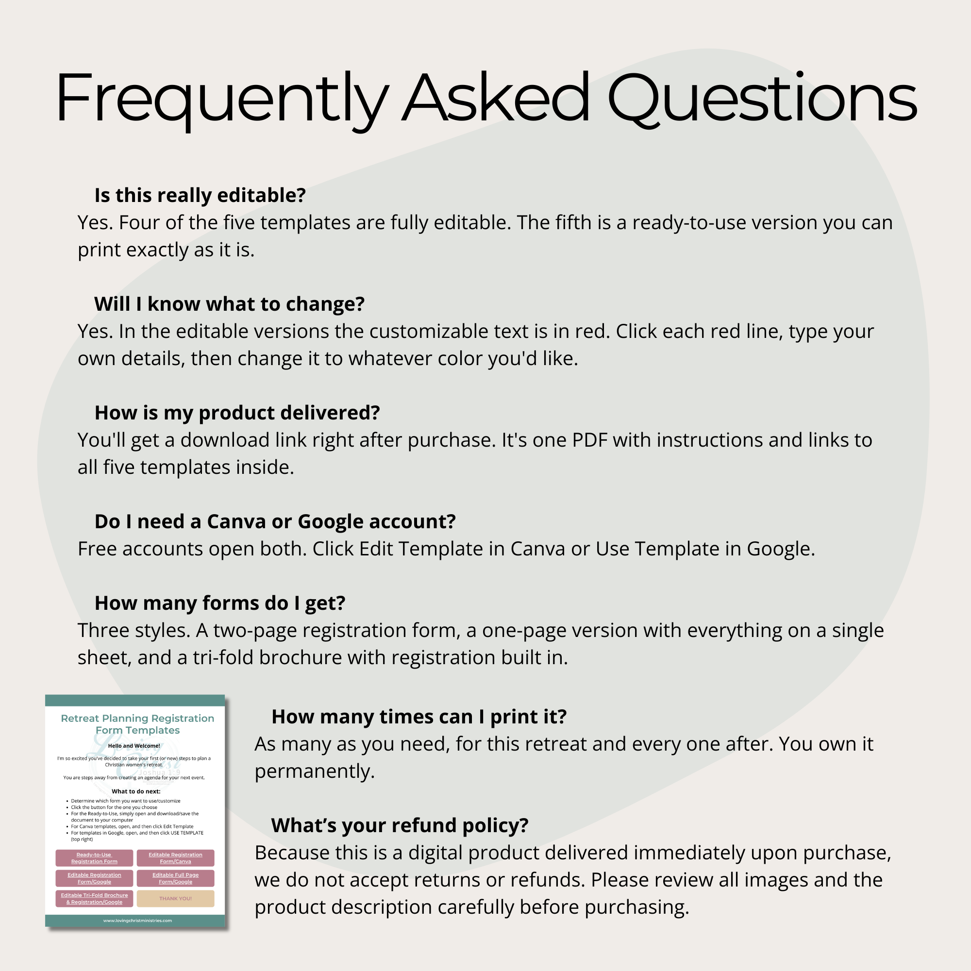 Retreat Registration Form Editable Templates