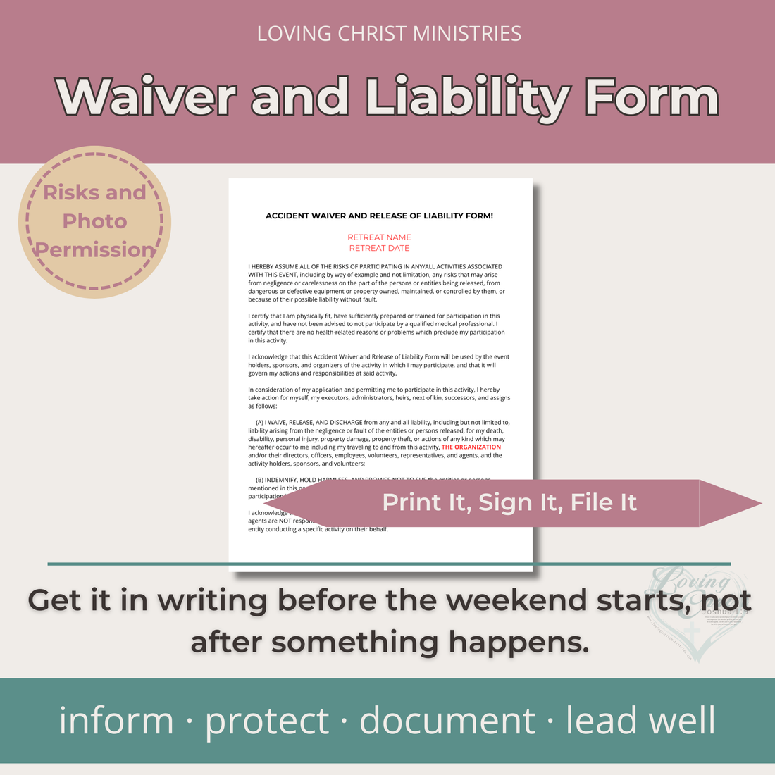 Waiver and Liability Form for Christian Women&