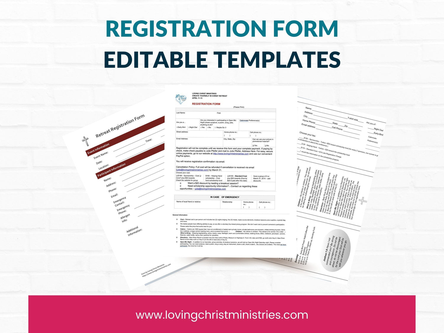 Retreat Registration Form Editable Templates