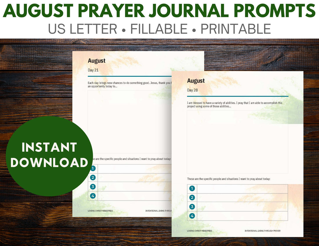 August Prayer Journal Prompts (Fillable)