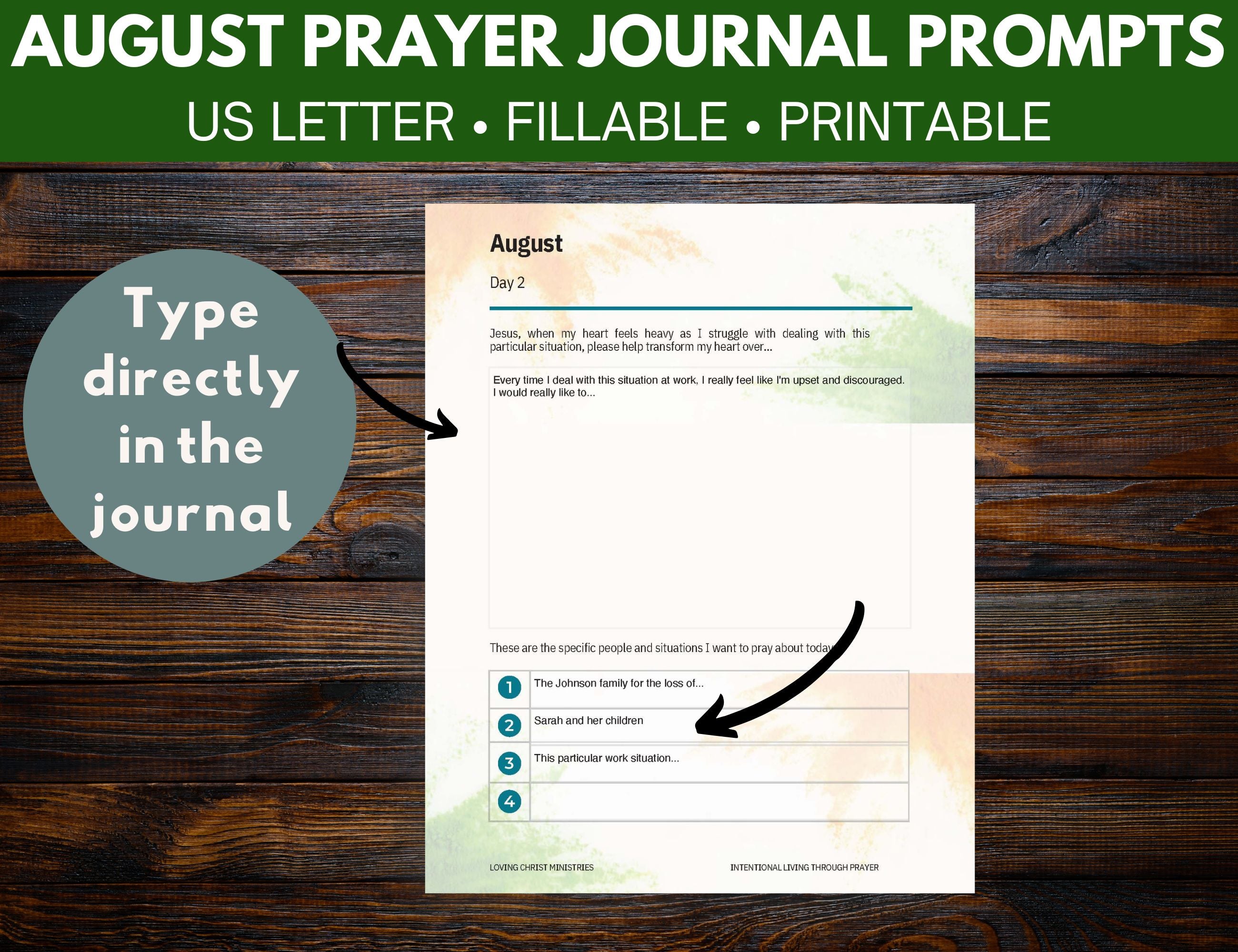 August Prayer Journal Prompts (Fillable)