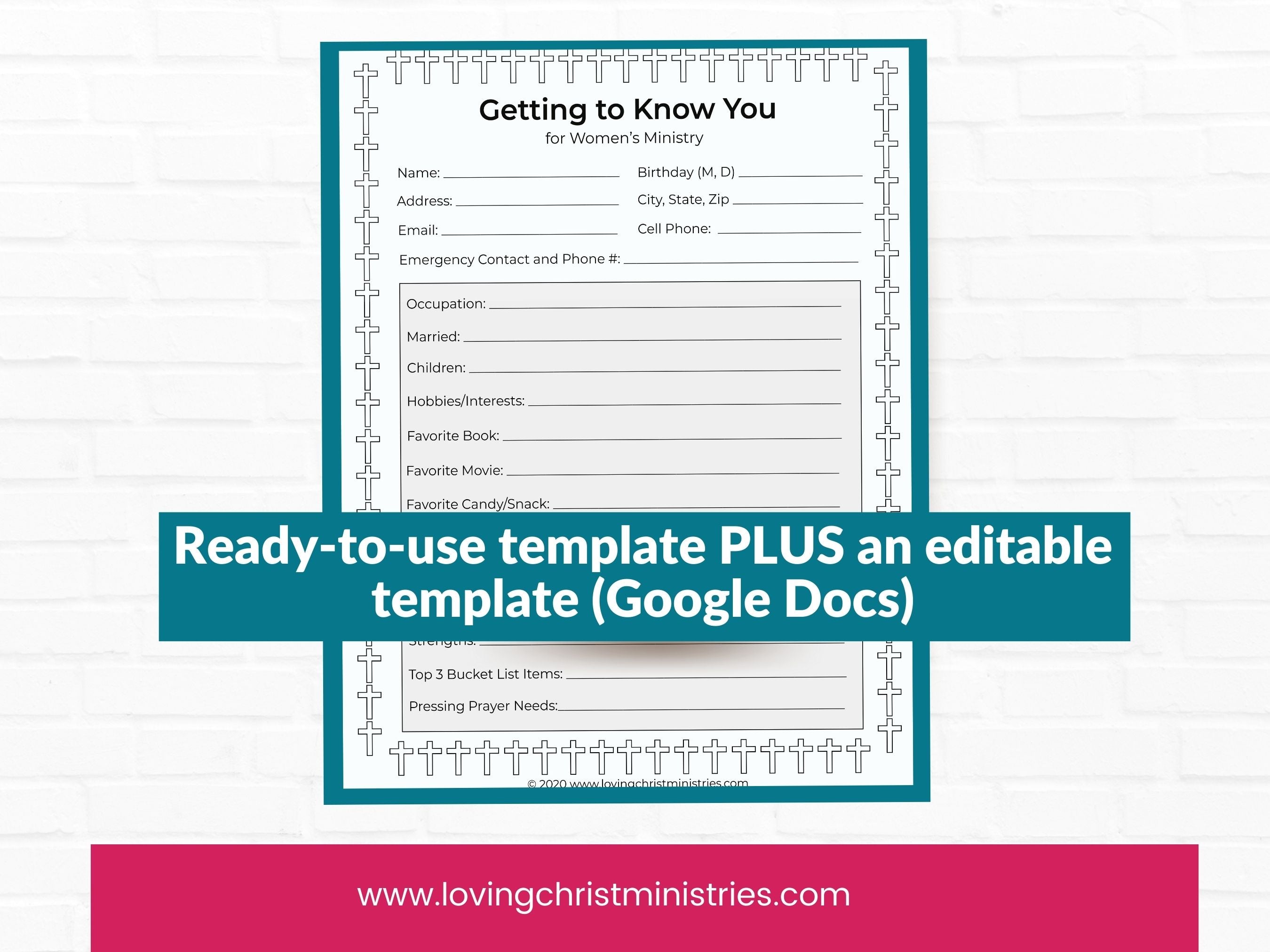 Getting to Know You Form Template - Editable