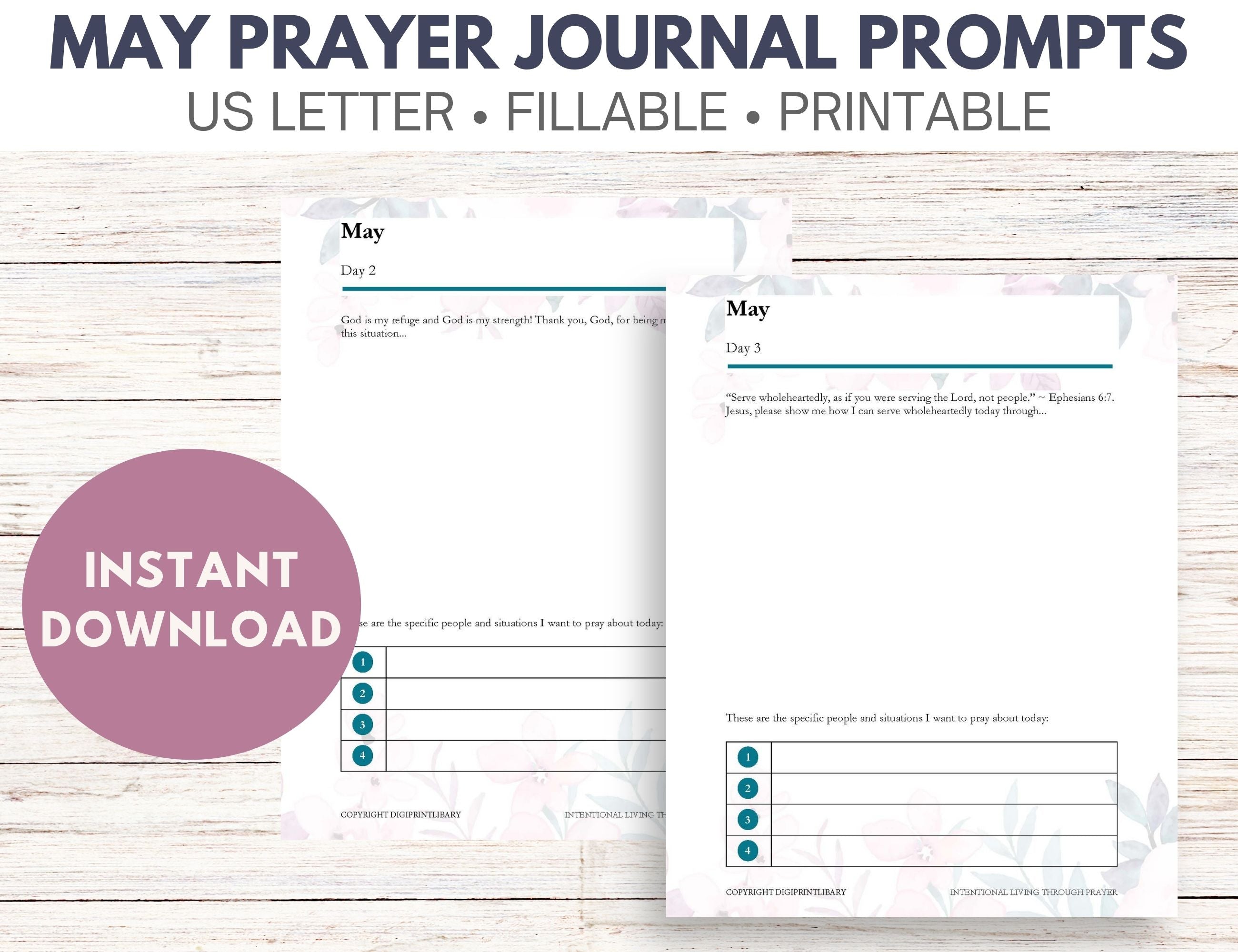May Prayer Journal Prompts (Fillable)