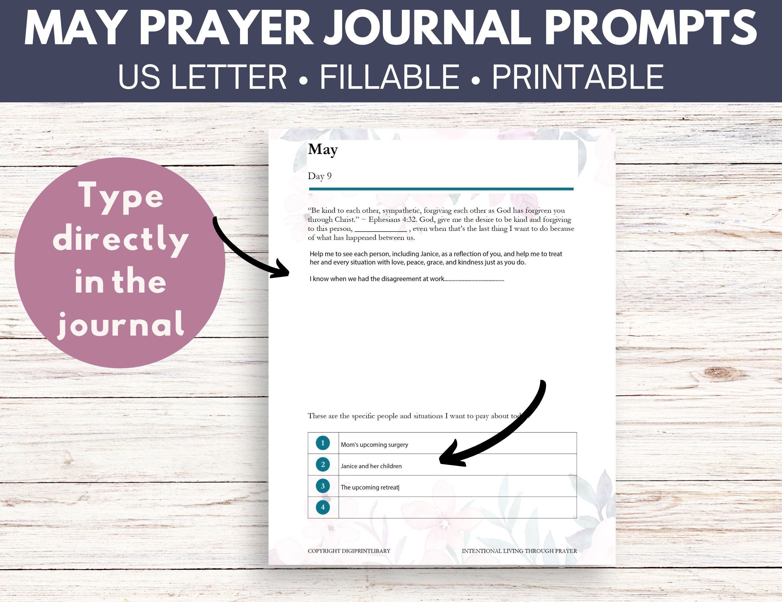 May Prayer Journal Prompts (Fillable)