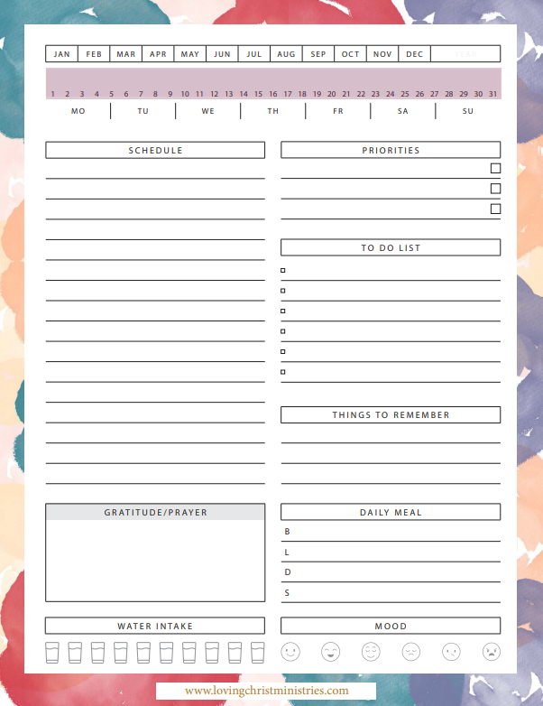 Daily Planner Page (Floral)